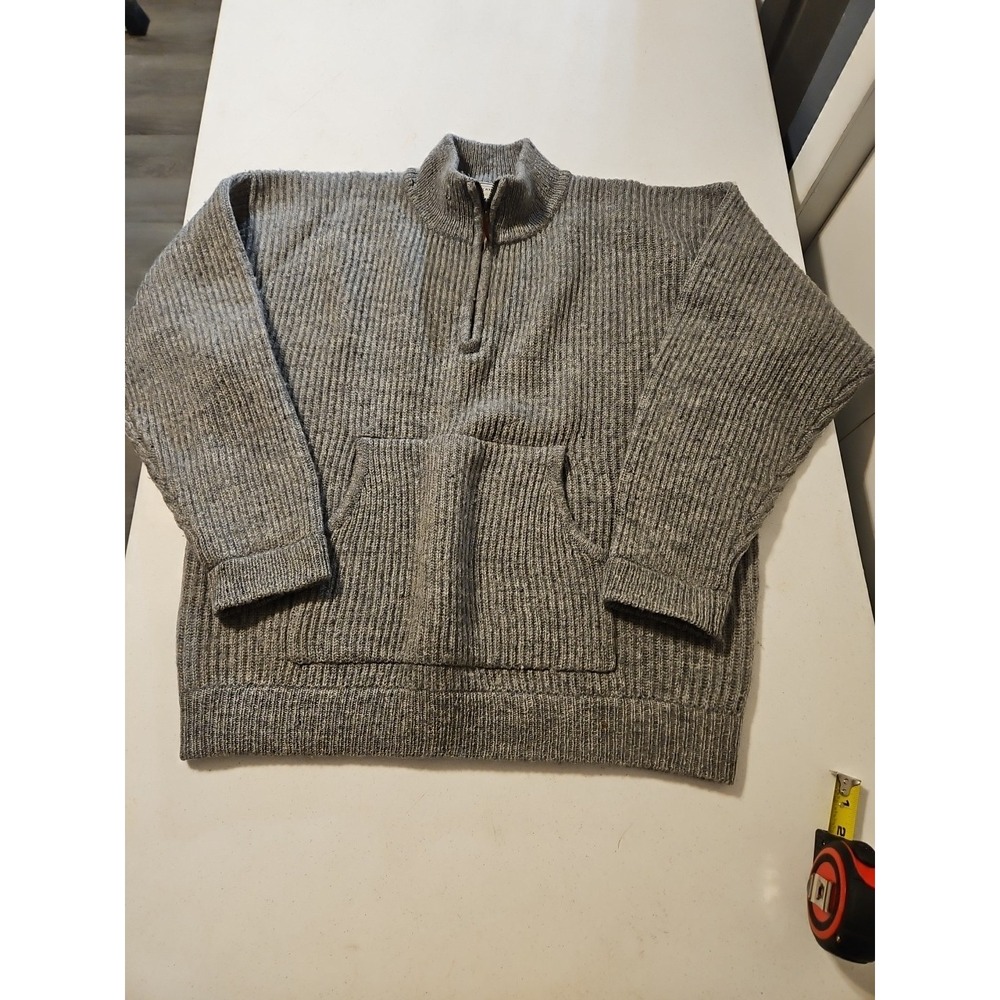 American Eagle Sweater‎ Mens Large Grey 1/4 Zip 100% Wool Kangaroo Pocket(A973)